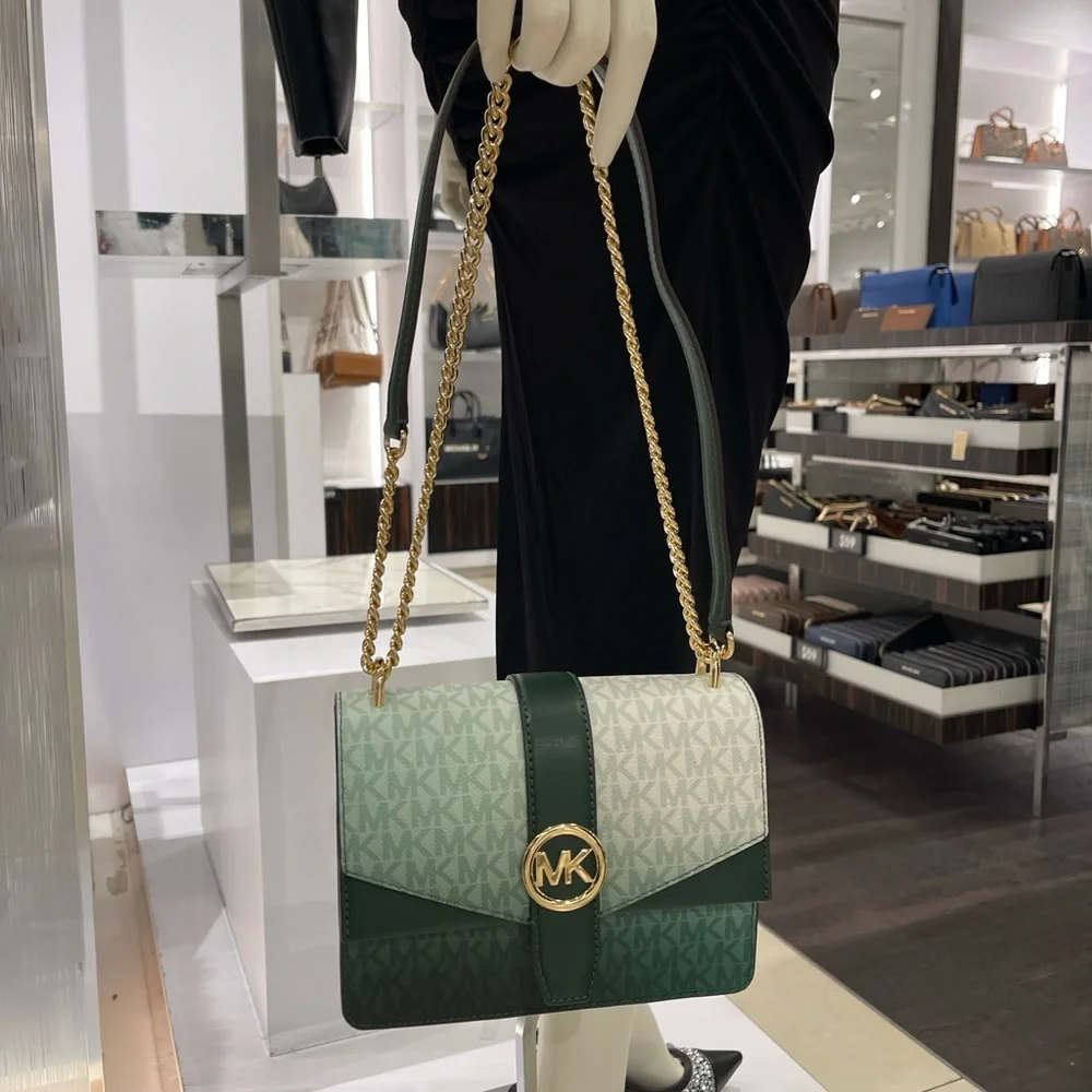 Michael Kors Greenwich Sm Color-Block Signature Logo Flap Crossbody XBODY Moss
